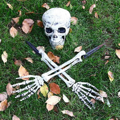 Halloween skeleton decoration set placed in spooky garden display
