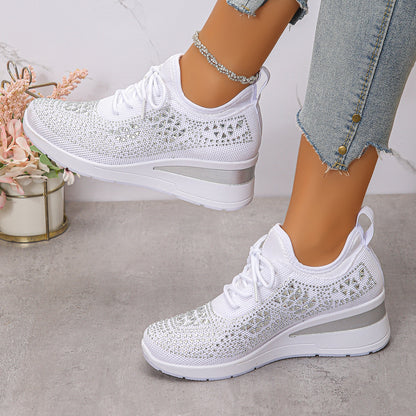Womens rhinestone sneakers front view showcasing sparkle details