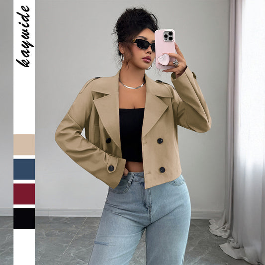 casual minimalist long sleeve jacket for women front view