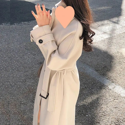 Winter Women's Thicken Wool Blend Long Coat (Korean Style)