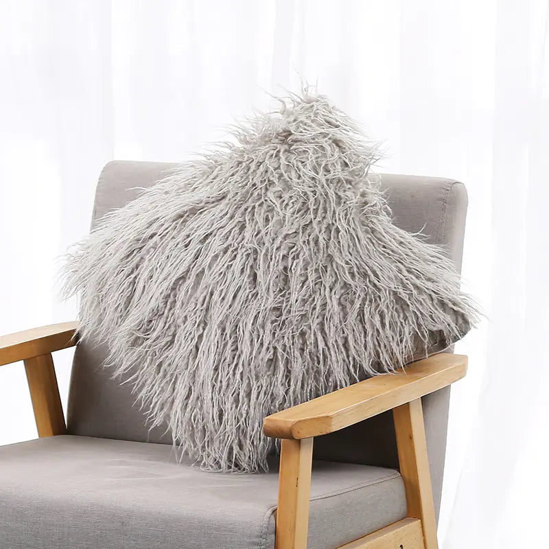 Plush Ins-Style Cushion Cover in Solid Color (Wholesale)