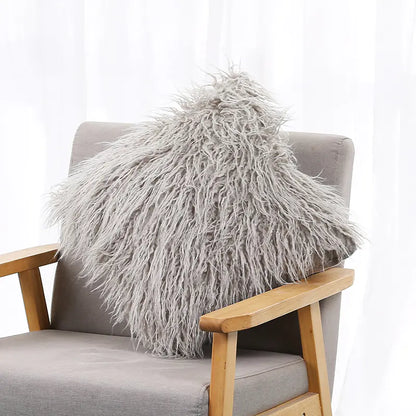 Plush Ins-Style Cushion Cover in Solid Color (Wholesale)