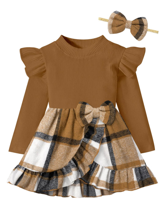 WIQI Baby Girl Dress Baby Dress Baby Girl Fall Dress 0-3 Months Baby Girl Long Sleeve Dress Baby Girl Dresses 0-3 Months Baby Winter Dress Newborn Dress Thanksgiving Baby Girl Outfit Brown